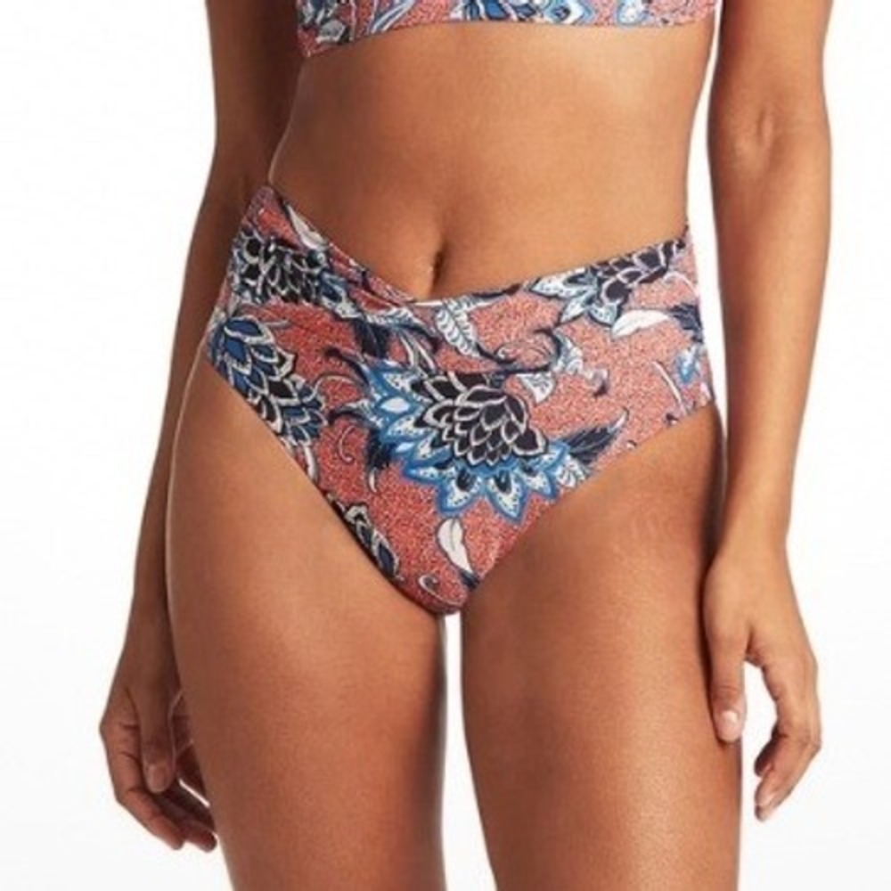 Sea Level Swim Pilgrim High Waist Gathered Side Bikini Bottom Tangerine Floral 8